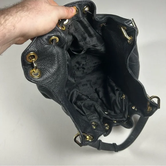 MICHAEL KORS Black Camden Drawstring Pebble Leather Tassel Shoulder Bag Purse - Picture 9 of 10